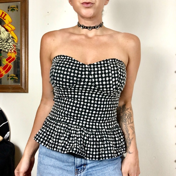 Rampage Tops - Rampage Embroidered Eyelet Peplum Black Tube Top